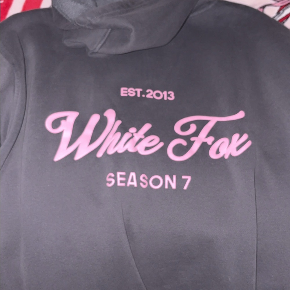 White Fox Gray Hoodie with Pink Logo